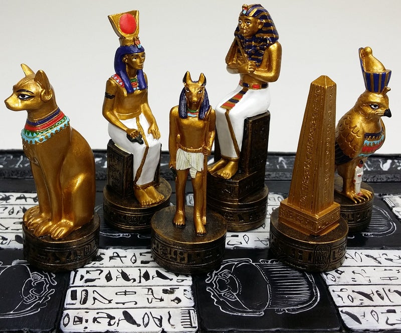 HPL Egyptian Anubis Buff and Gold Set of Chess Men Pieces - NO Board - Image 2
